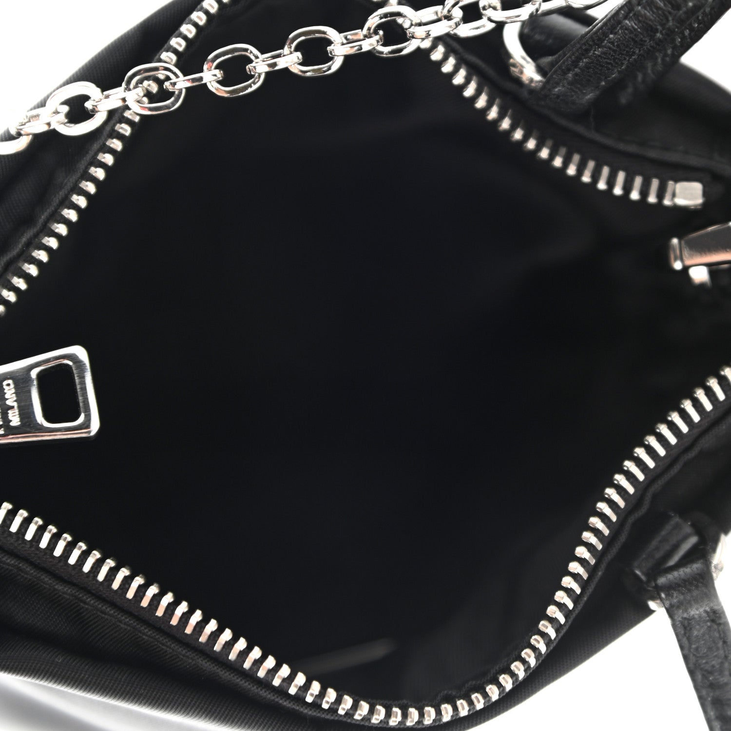 Prada Tessuto Nylon Crystal Metal Triangle Logo Lightning Chain Shopping Tote Black 5 of 12