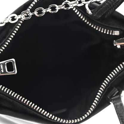 Prada Tessuto Nylon Crystal Metal Triangle Logo Lightning Chain Shopping Tote Black 5 of 12