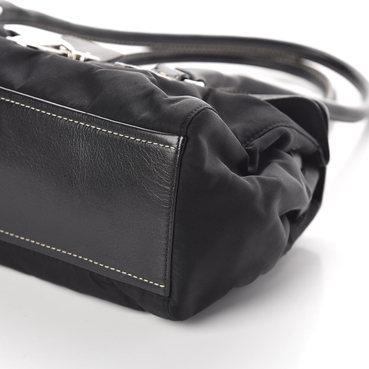 Tessuto Nylon Vitello Foldover Pushlock Satchel Black
