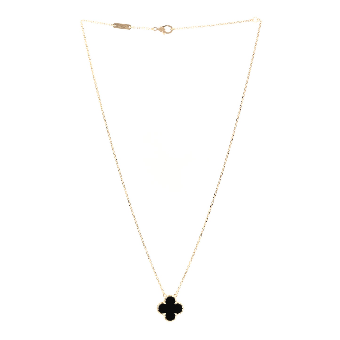 18K Yellow Gold Black Onyx Vintage Alhambra Pendant Necklace