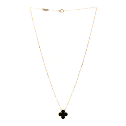 Van Cleef & Arpels 18K Yellow Gold Black Onyx Vintage Alhambra Pendant Necklace 3 of 6