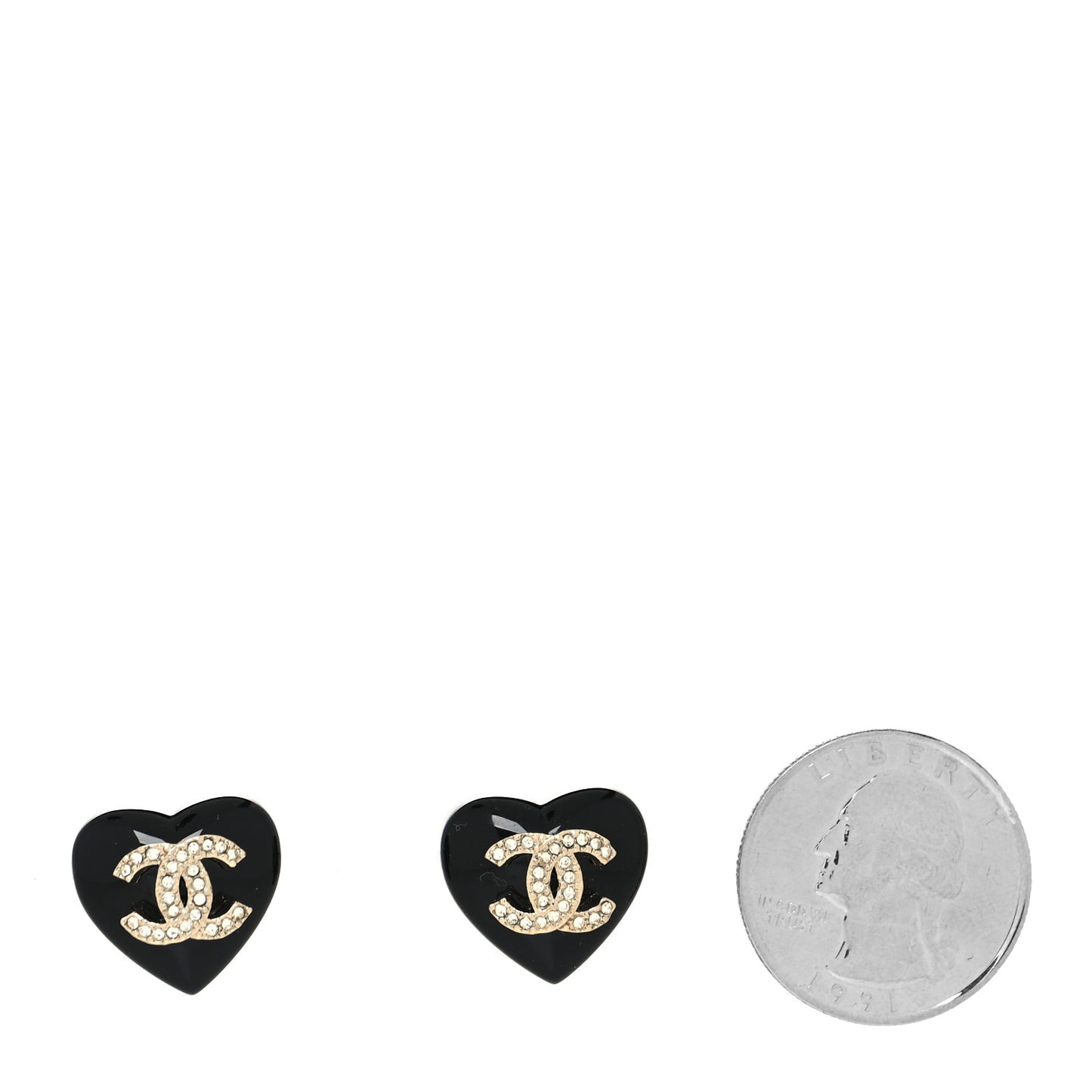 Resin Crystal CC Heart Earrings Black Gold