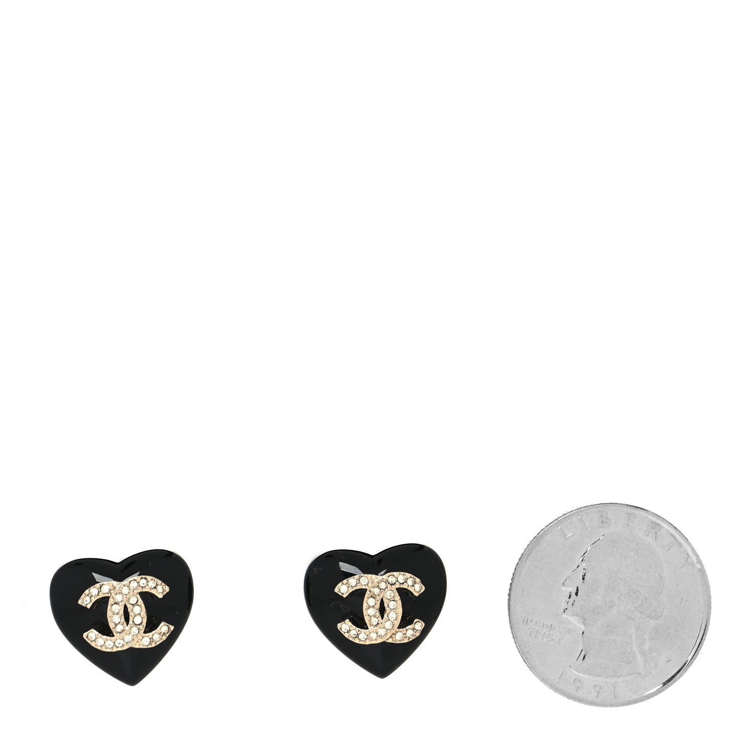 Chanel Resin Crystal CC Heart Earrings Black Gold 2 of 4
