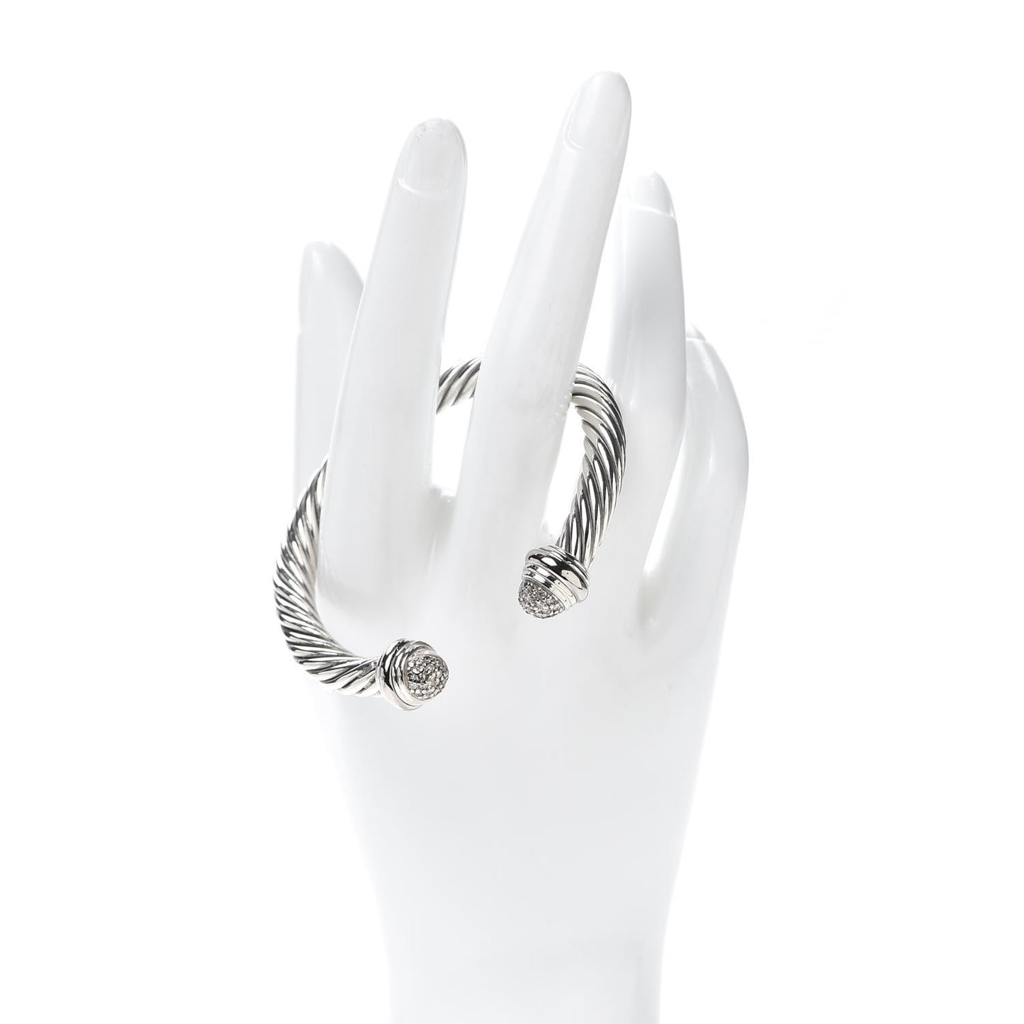Sterling Silver 18K White Gold Pave Diamond 7mm Cable Classics Bracelet