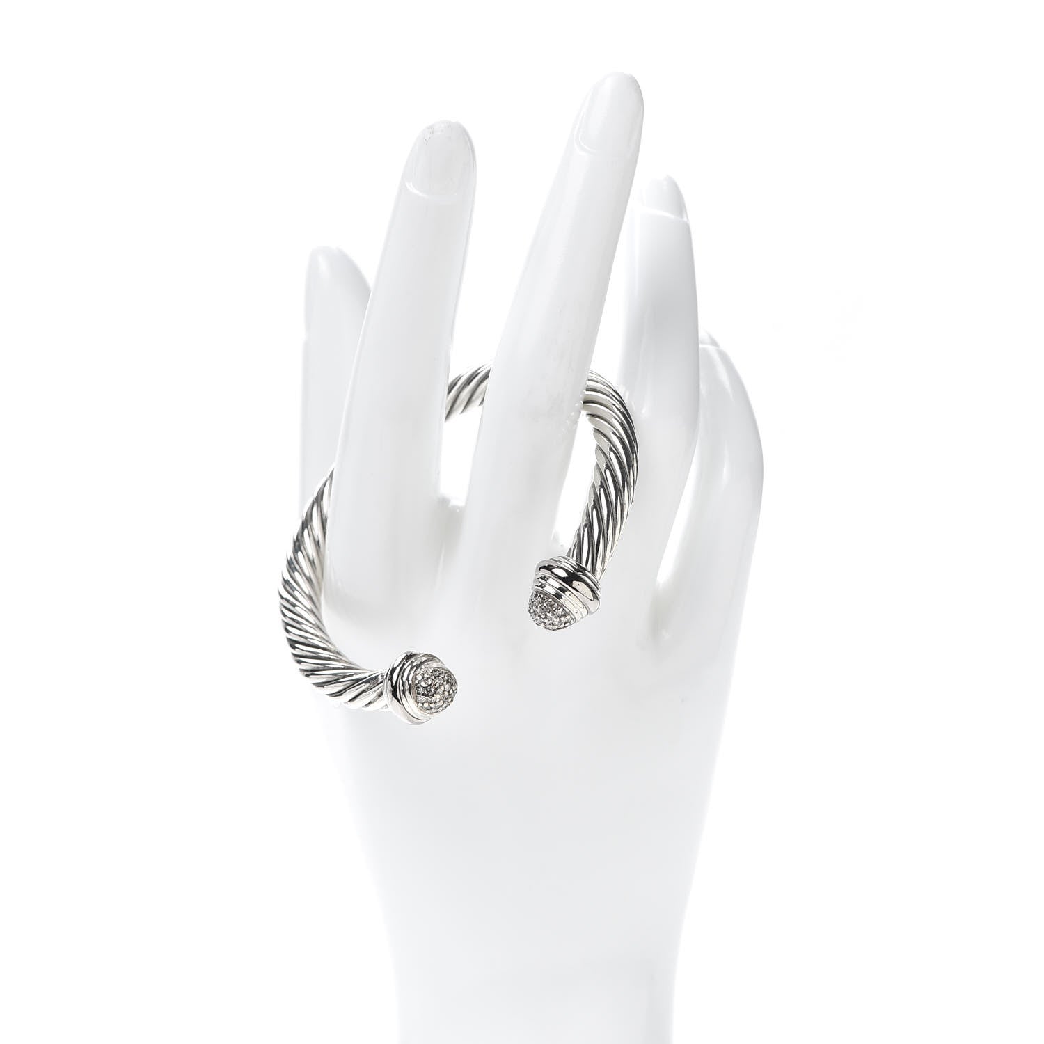 David Yurman Sterling Silver 18K White Gold Pave Diamond 7mm Cable Classics Bracelet 2 of 5