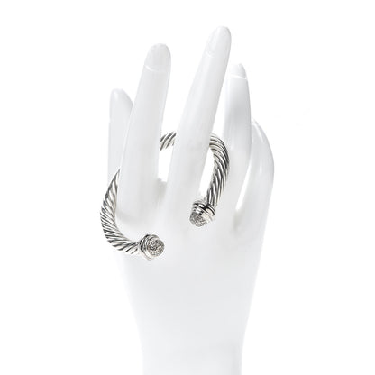 David Yurman Sterling Silver 18K White Gold Pave Diamond 7mm Cable Classics Bracelet 2 of 5