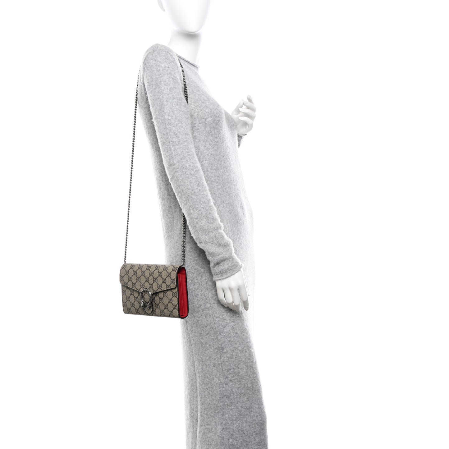 GG Supreme Monogram Mini Dionysus Chain Wallet Beige Vulcanic Red
