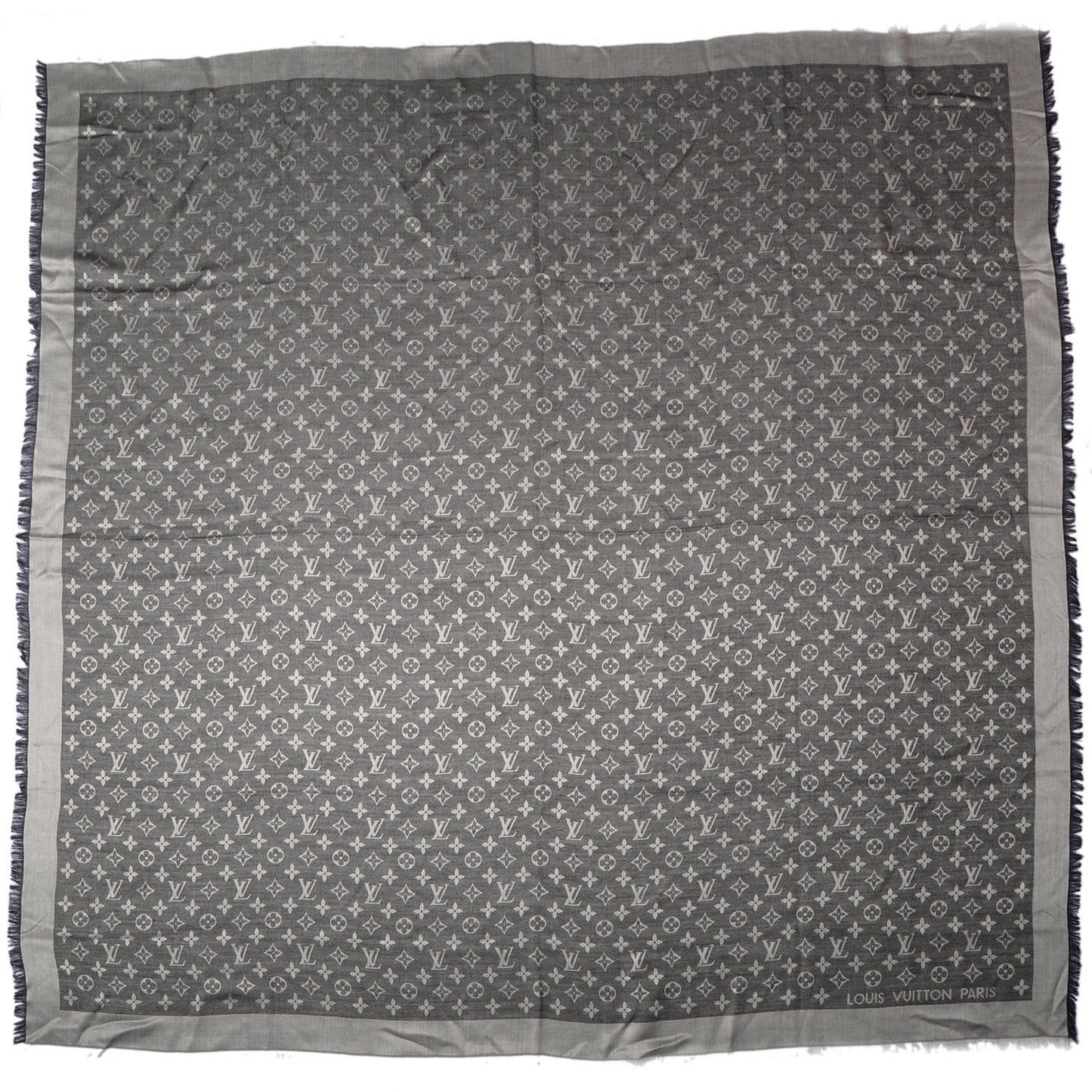Silk Wool Monogram Denim Shawl Black
