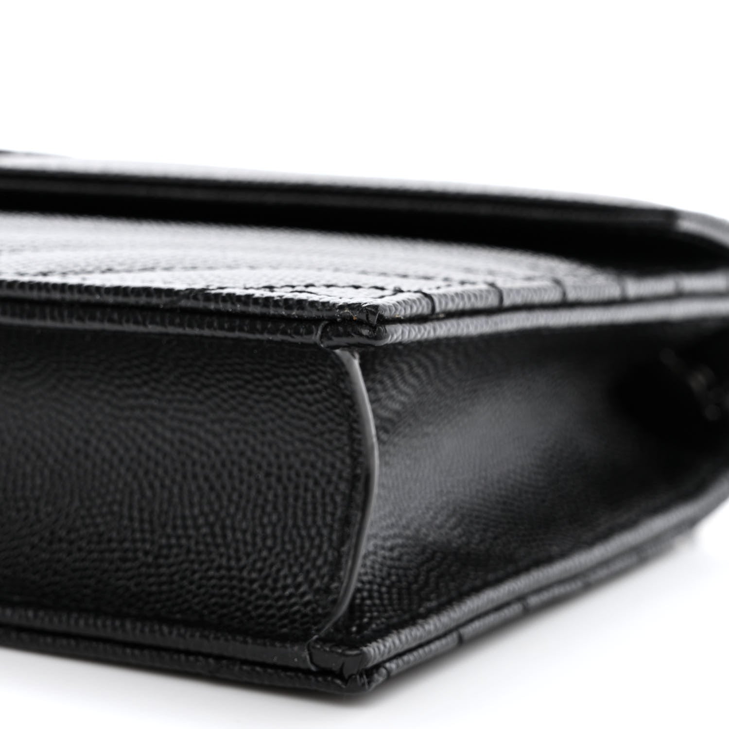 Saint Laurent Grain De Poudre Matelasse Chevron Monogram Monochrome Envelope Chain Wallet Black 10 of 10