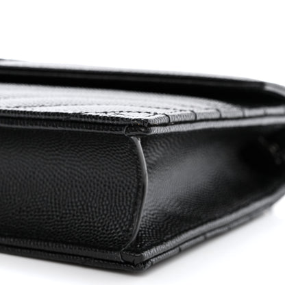 Saint Laurent Grain De Poudre Matelasse Chevron Monogram Monochrome Envelope Chain Wallet Black 10 of 10