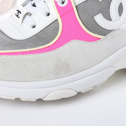 Chanel Suede Calfskin Lambskin Neoprene High Top CC Sneakers 37 White Grey Fluo Pink 8 of 11