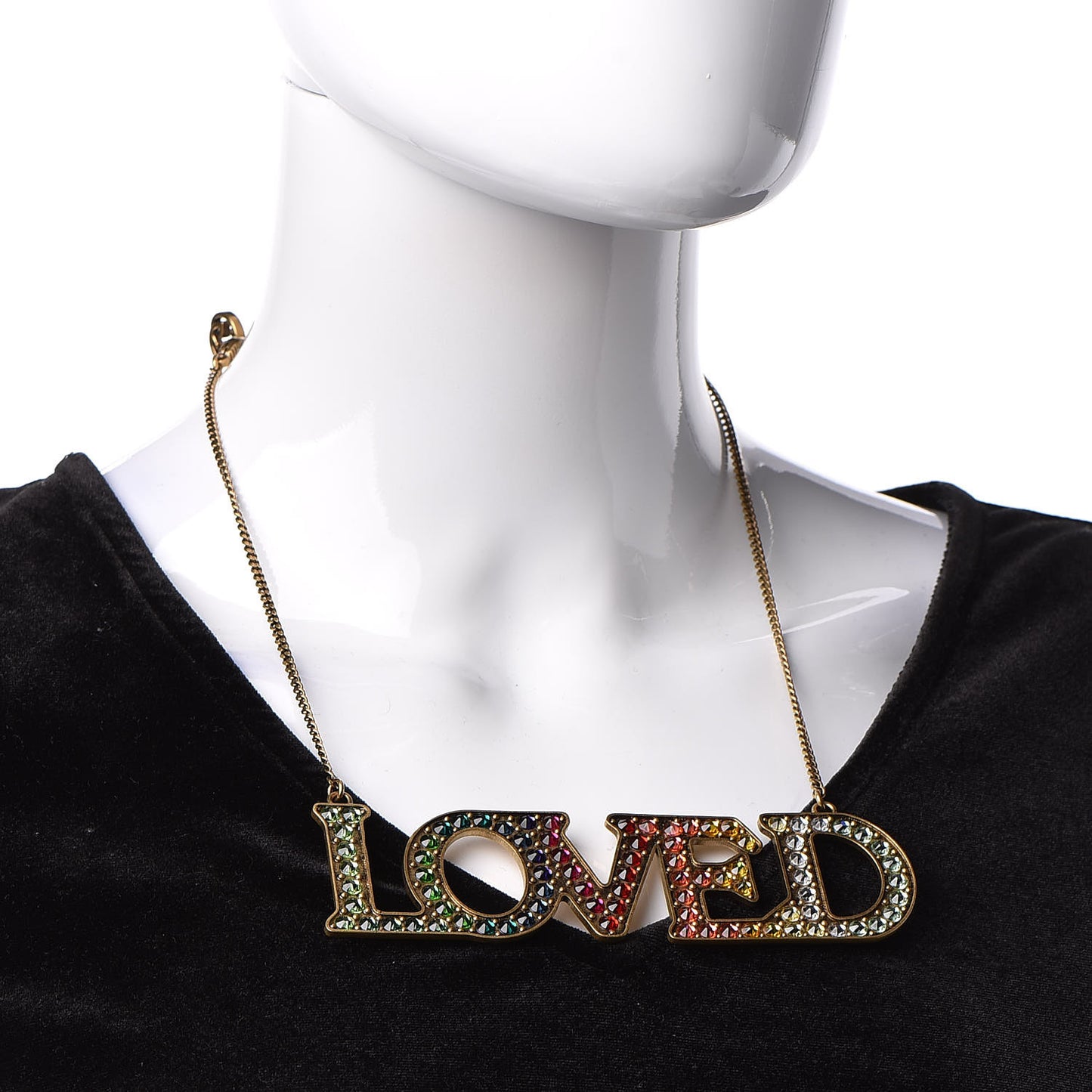 Metal Crystal Loved Short Necklace Aged Gold
