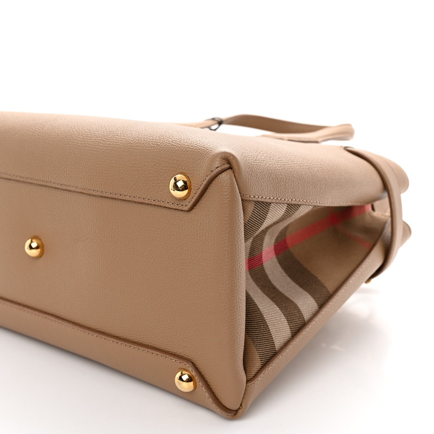 Grainy Calfskin House Check Small Banner Tote Camel