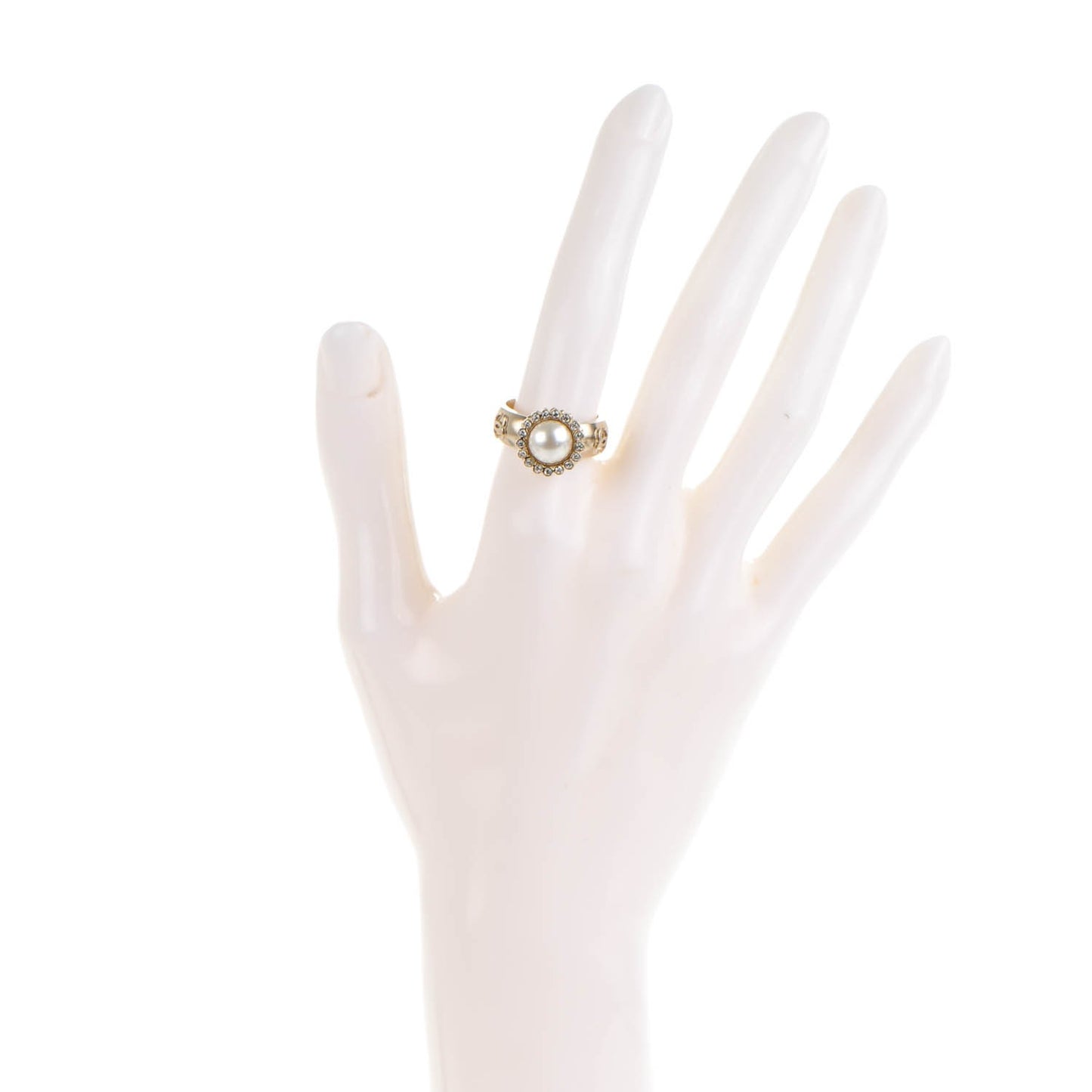 Pearl Crystal CC Ring 52 6 Gold Pearly White