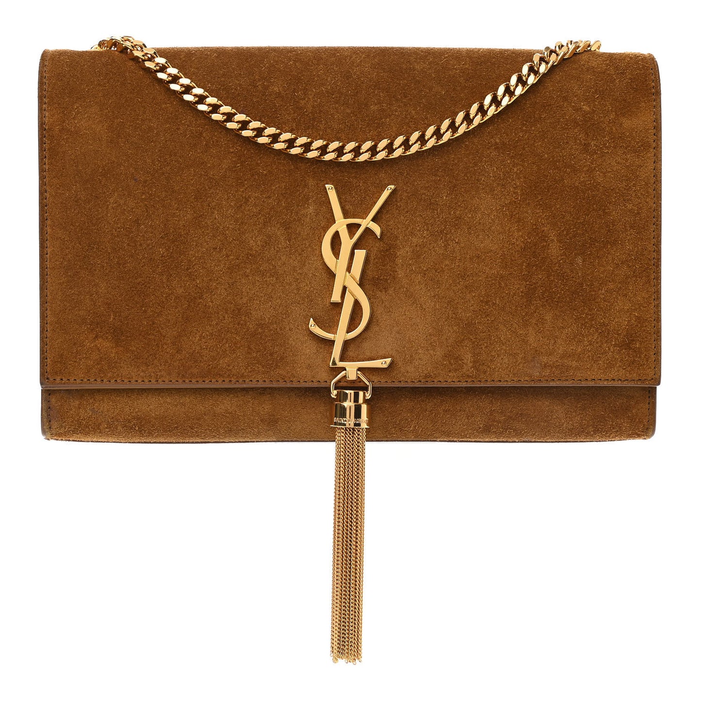 Suede Medium Classic Monogram Kate Tassel Satchel Light Ochre