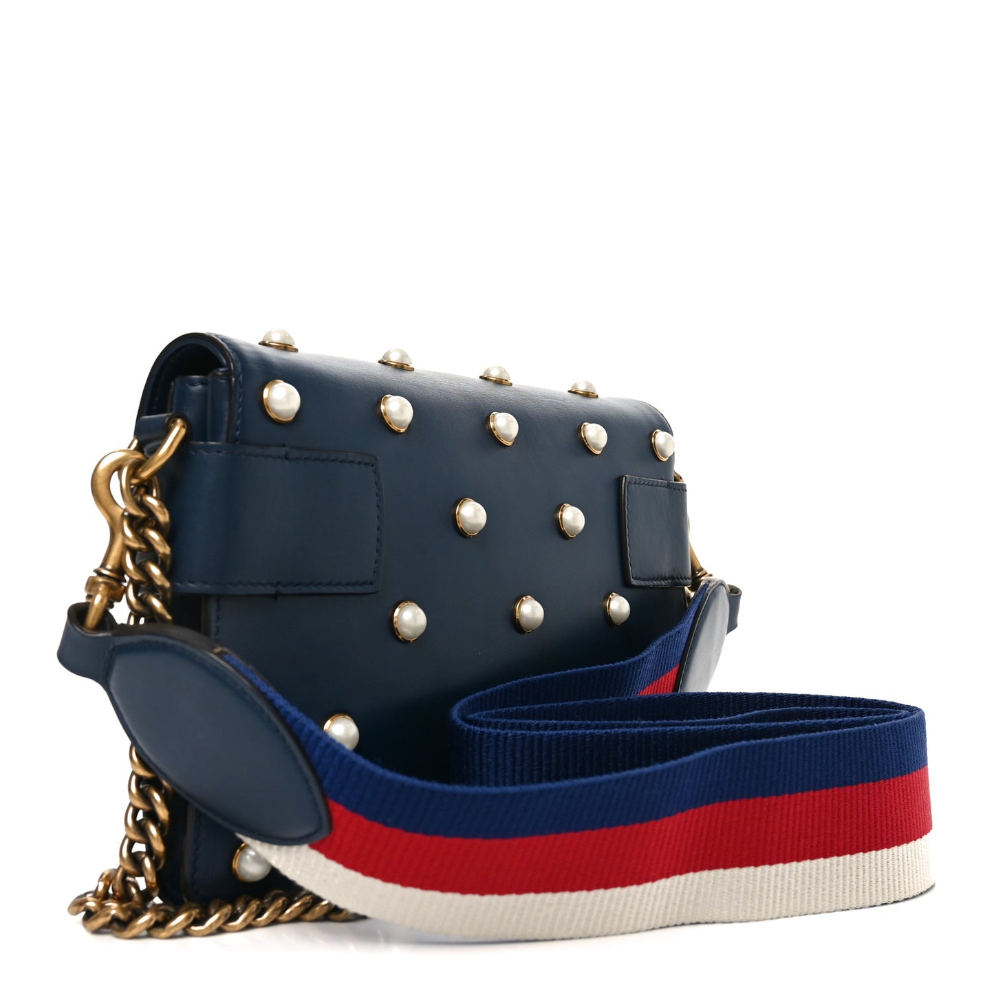 Nappa Pearl Studded Mini Queen Margaret Broadway Shoulder Bag Blue Agata