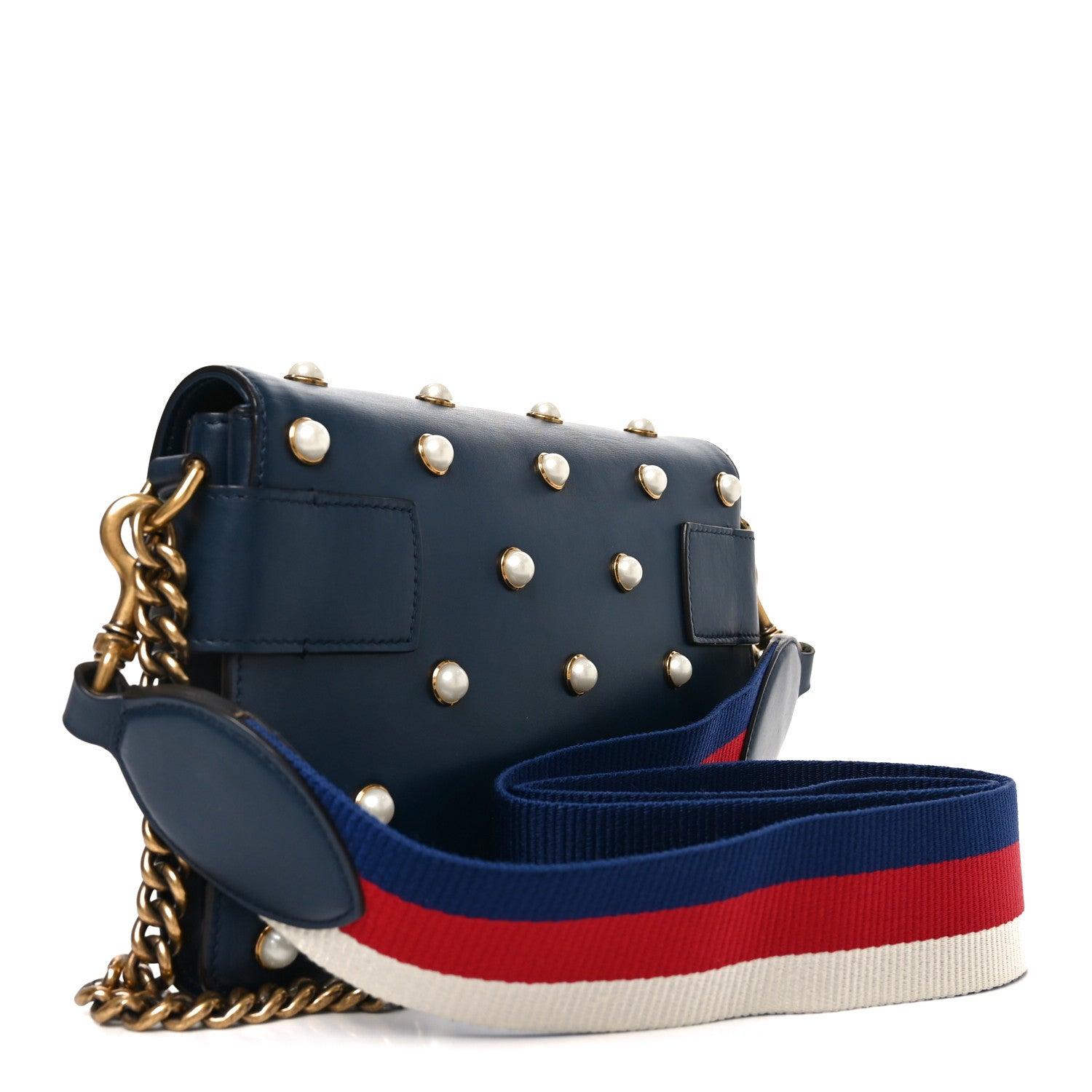 Gucci Nappa Pearl Studded Mini Queen Margaret Broadway Shoulder Bag Blue Agata 3 of 10