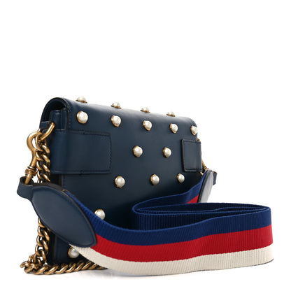 Gucci Nappa Pearl Studded Mini Queen Margaret Broadway Shoulder Bag Blue Agata 3 of 10
