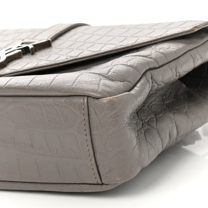 Saint Laurent Calfskin Crocodile Embossed Medium College Monogram Satchel Gray 13 of 13