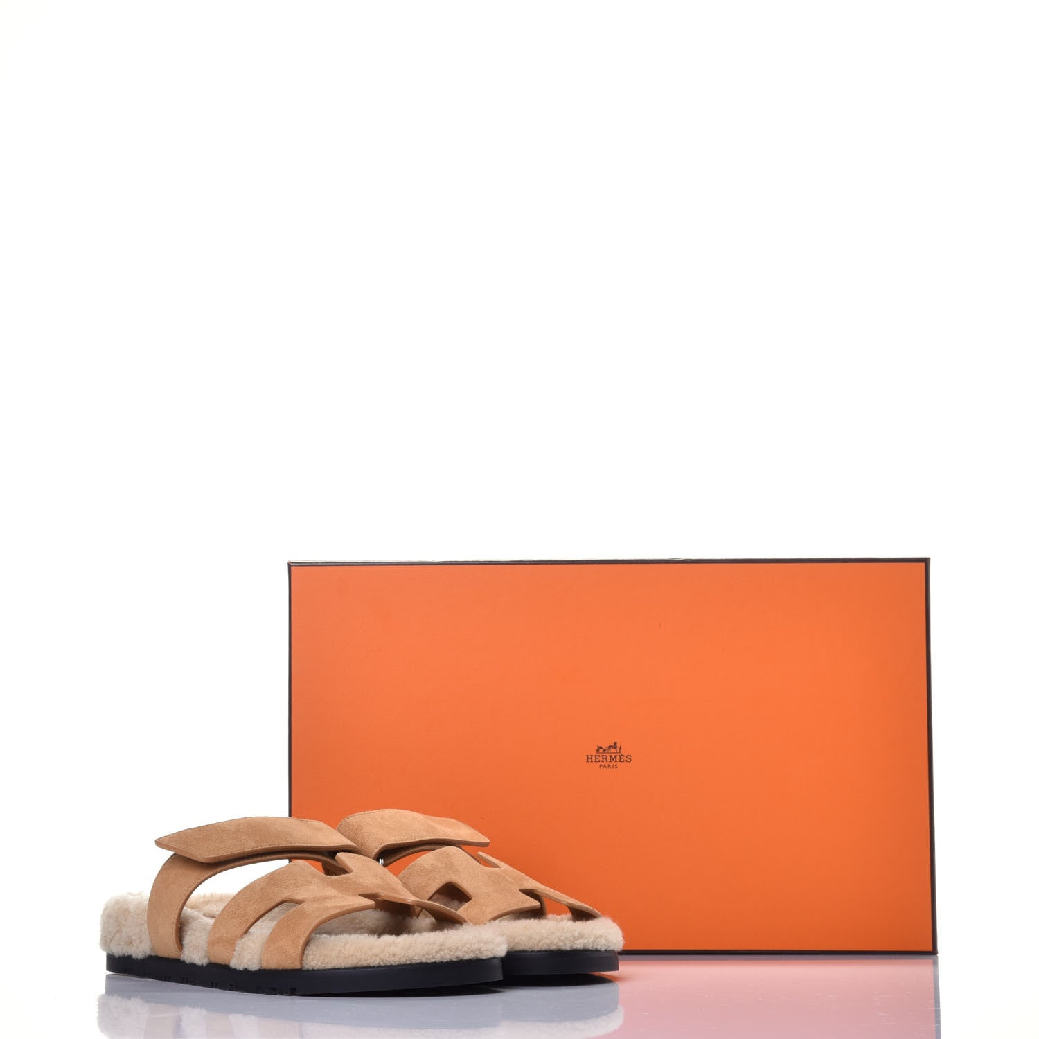 Hermes Suede Goatskin Woolskin Womens Chypre Sandals 38 Golden Beige 8 of 9