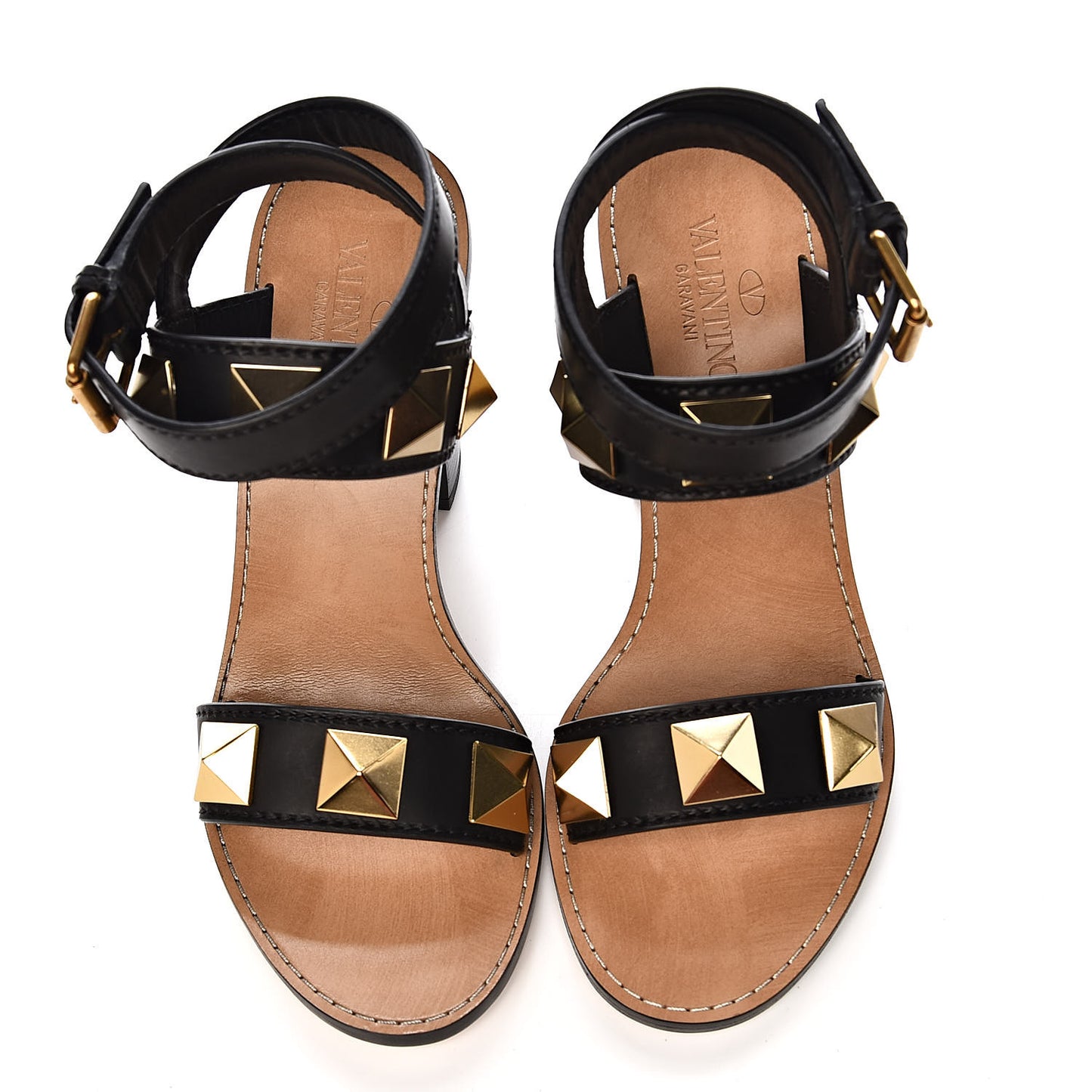 Calfskin Macro Rockstud Ankle Strap 100mm Sandals 36 Black