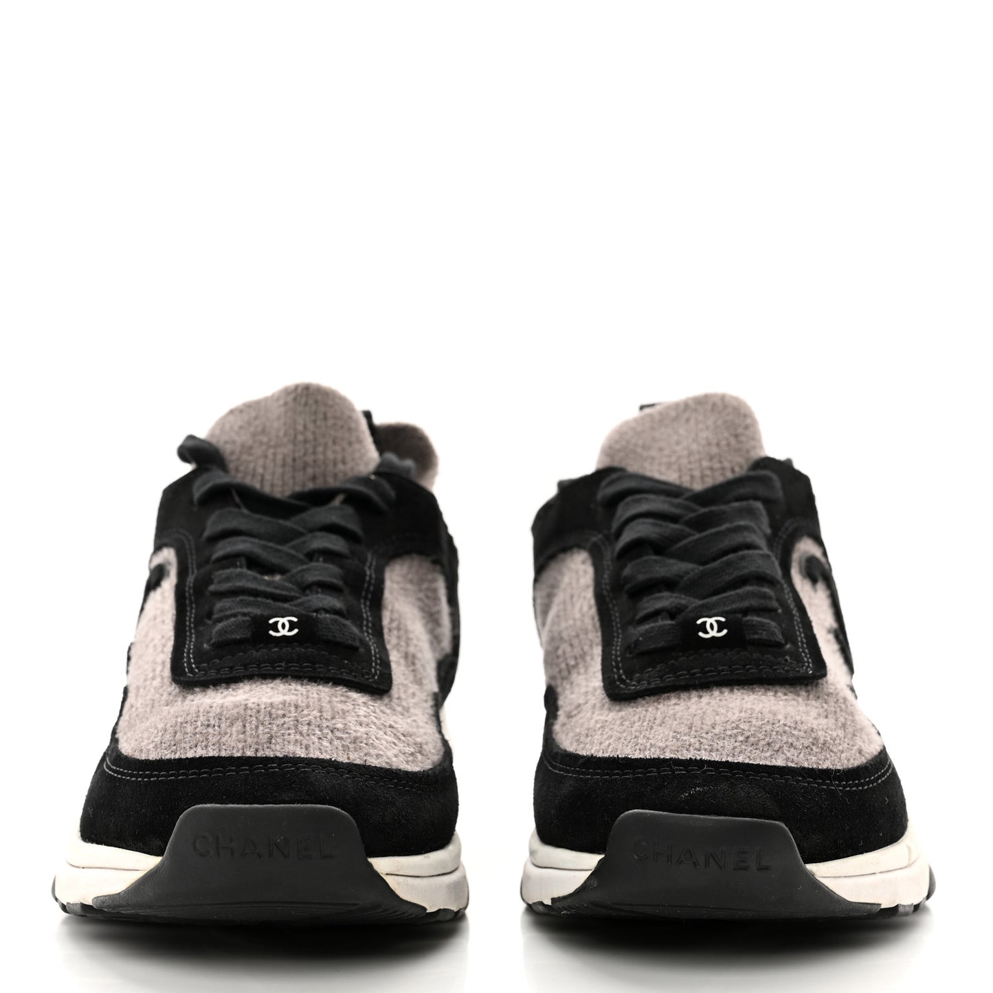 Fabric Suede Calfskin CC Sneakers 40 Grey Black