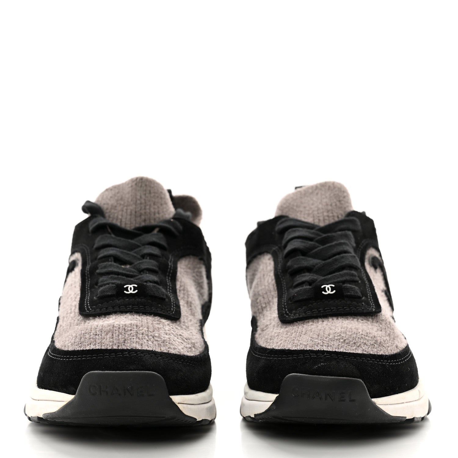 Chanel Fabric Suede Calfskin CC Sneakers 40 Grey Black 2 of 9