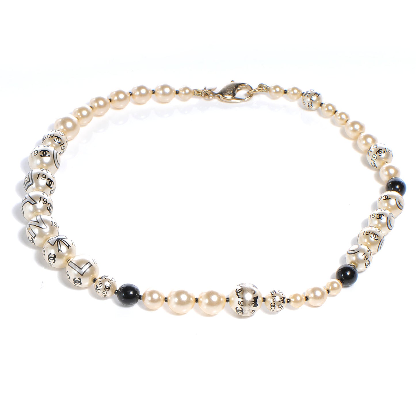 Pearl CC Coco Choker Necklace Ivory Black Gold