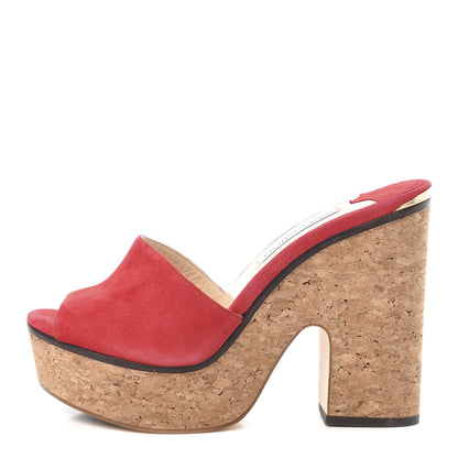 Jimmy Choo Suede Cork DeeDee Platform Sandals 39 Red 1 of 7