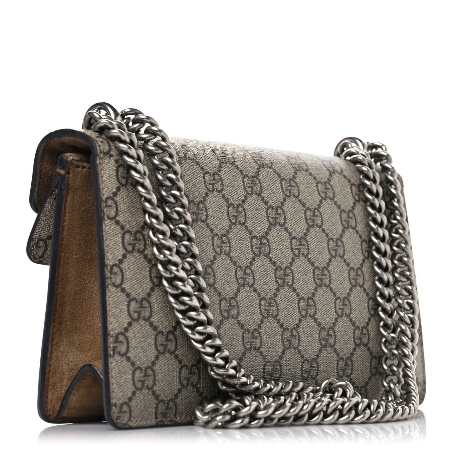 GG Supreme Monogram Suede Crystal Small Dionysus Shoulder Bag Beige Ebony Taupe