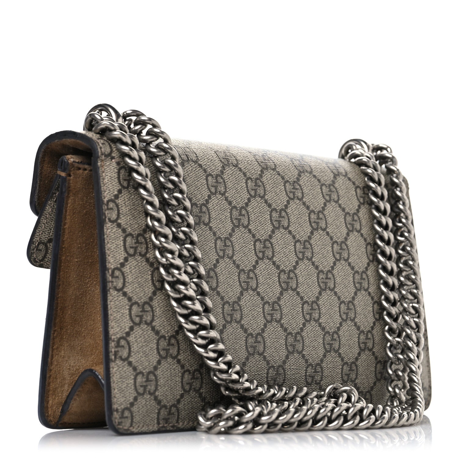 Gucci GG Supreme Monogram Suede Crystal Small Dionysus Shoulder Bag Beige Ebony Taupe 3 of 10