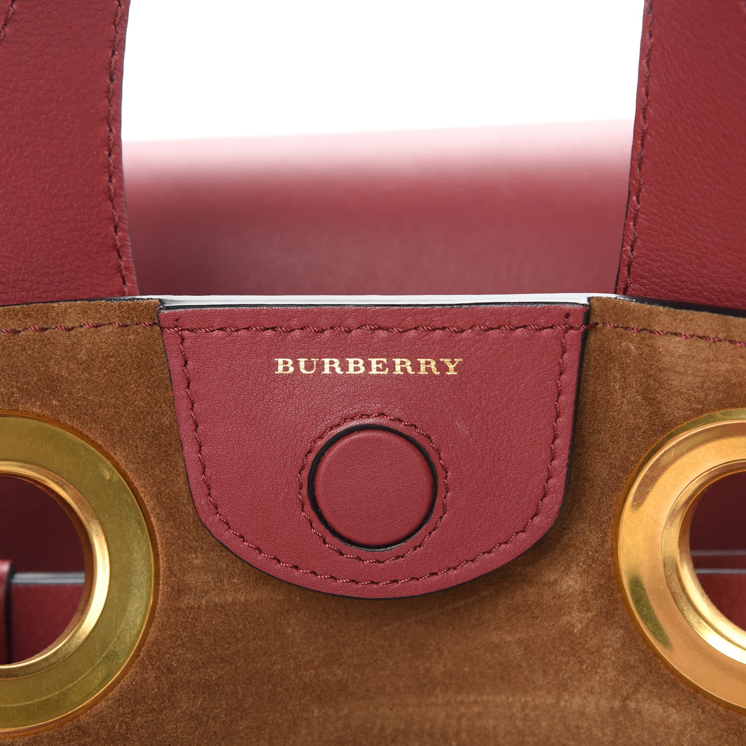 Burberry Smooth Calfskin Small Grommet Embossed Crest Bag Red 6 of 15