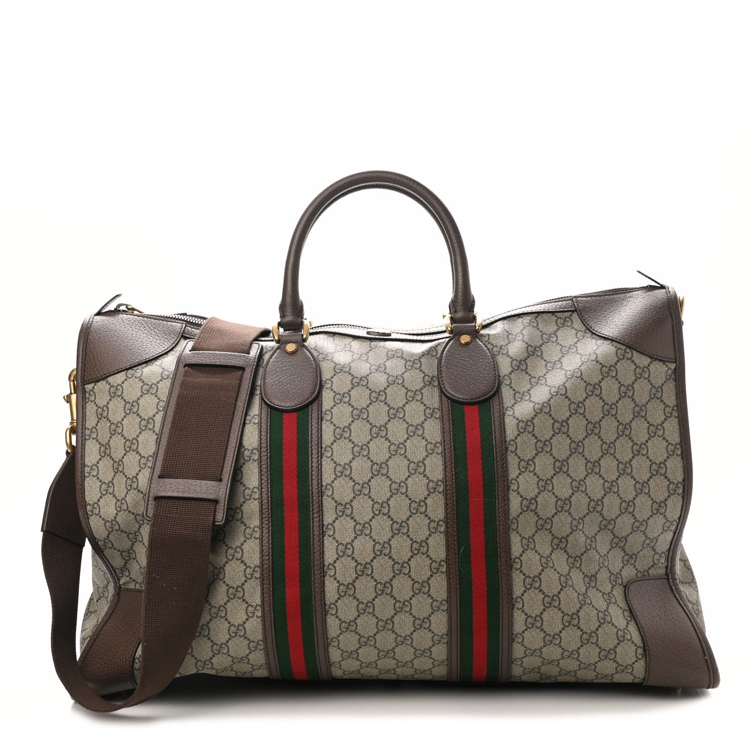Gucci Soft GG Supreme Monogram Textured Dollar Calfskin Web Large Ophidia Carry-On Duffle Bag Beige Ebony New Acero 1 of 10