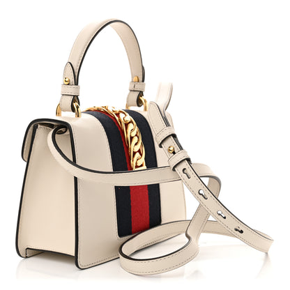 Gucci Calfskin Mini Sylvie Top Handle Bag White 3 of 17