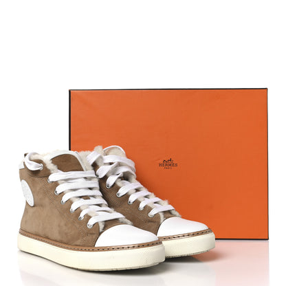 Hermes Suede Shearling Womens Jimmy High Top Sneakers 38 Camel 10 of 10