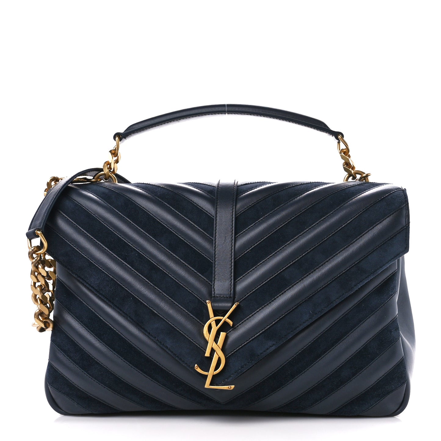 Calfskin Suede Matelasse Chevron Monogram Large College Bag Graphite