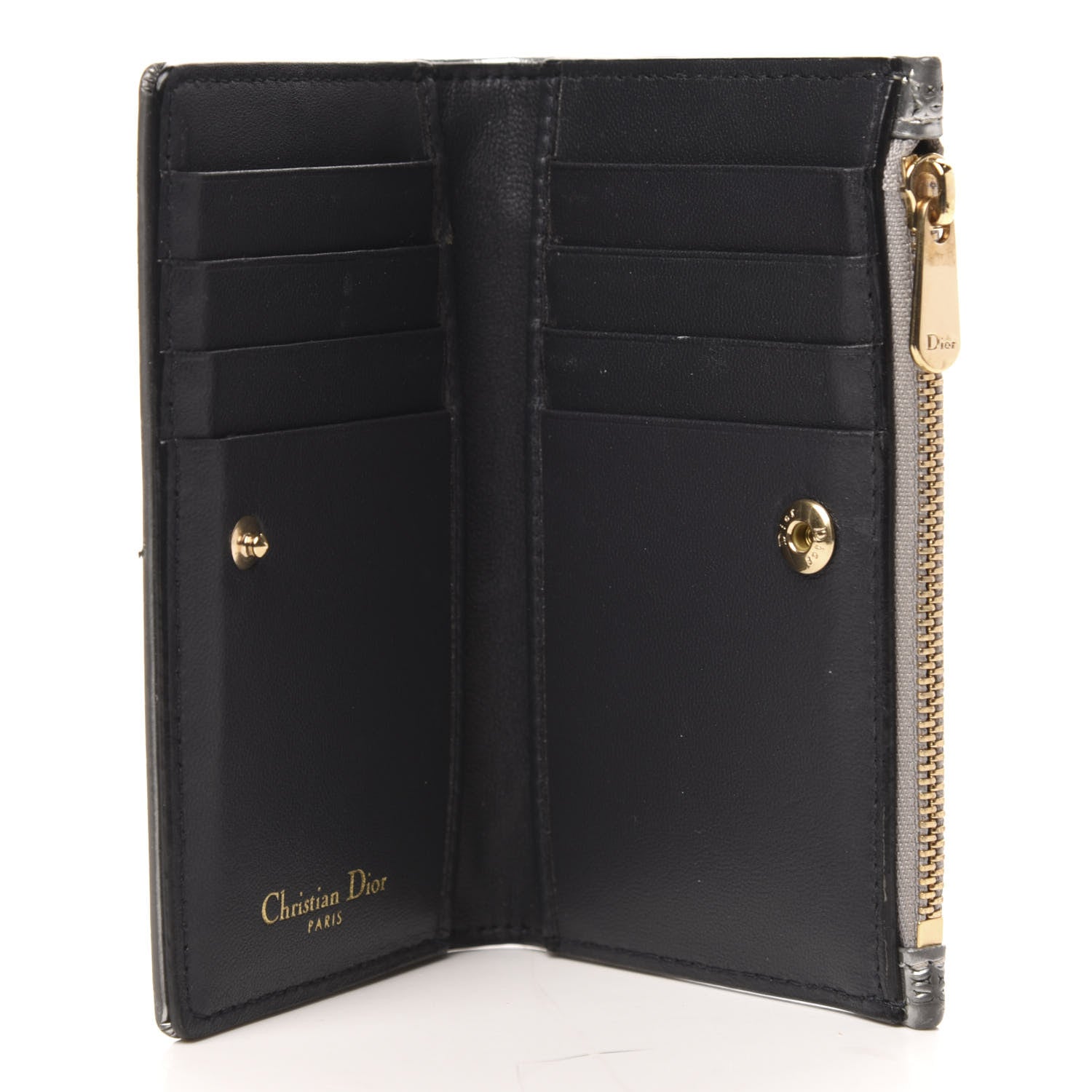 Christian Dior Metallic Patent Micro-Cannage Diorama Elancee Wallet Onyx Silver 5 of 6