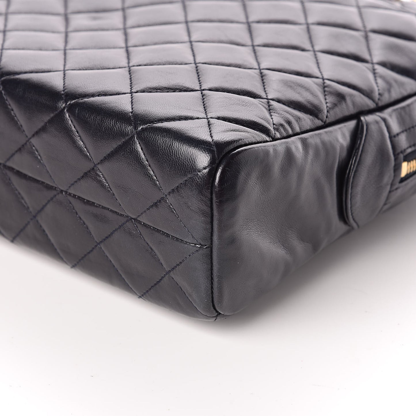 Lambskin Quilted Shoulder Bag Navy Blue