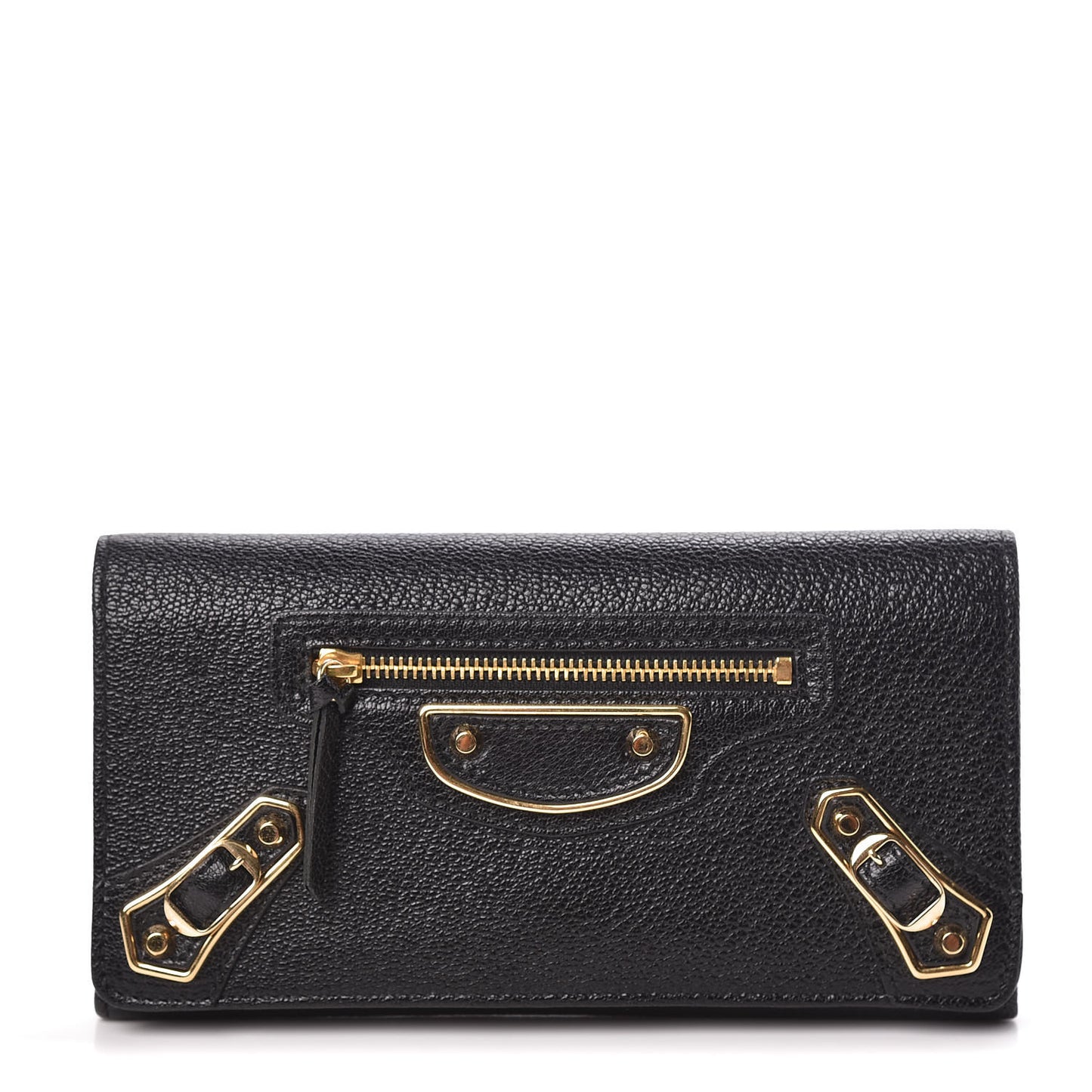 Chevre Gold Metallic Edge Hardware Money Wallet Black