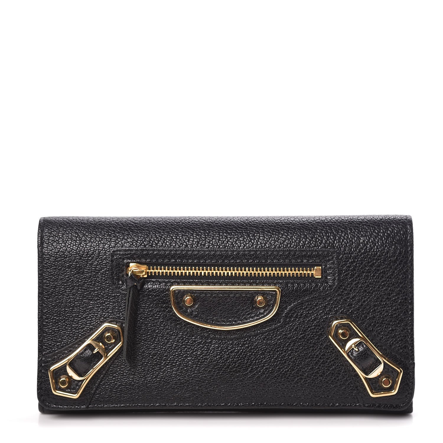 Balenciaga Chevre Gold Metallic Edge Hardware Money Wallet Black 1 of 7