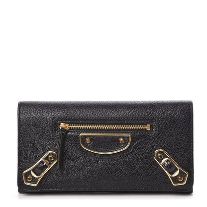 Balenciaga Chevre Gold Metallic Edge Hardware Money Wallet Black 1 of 7