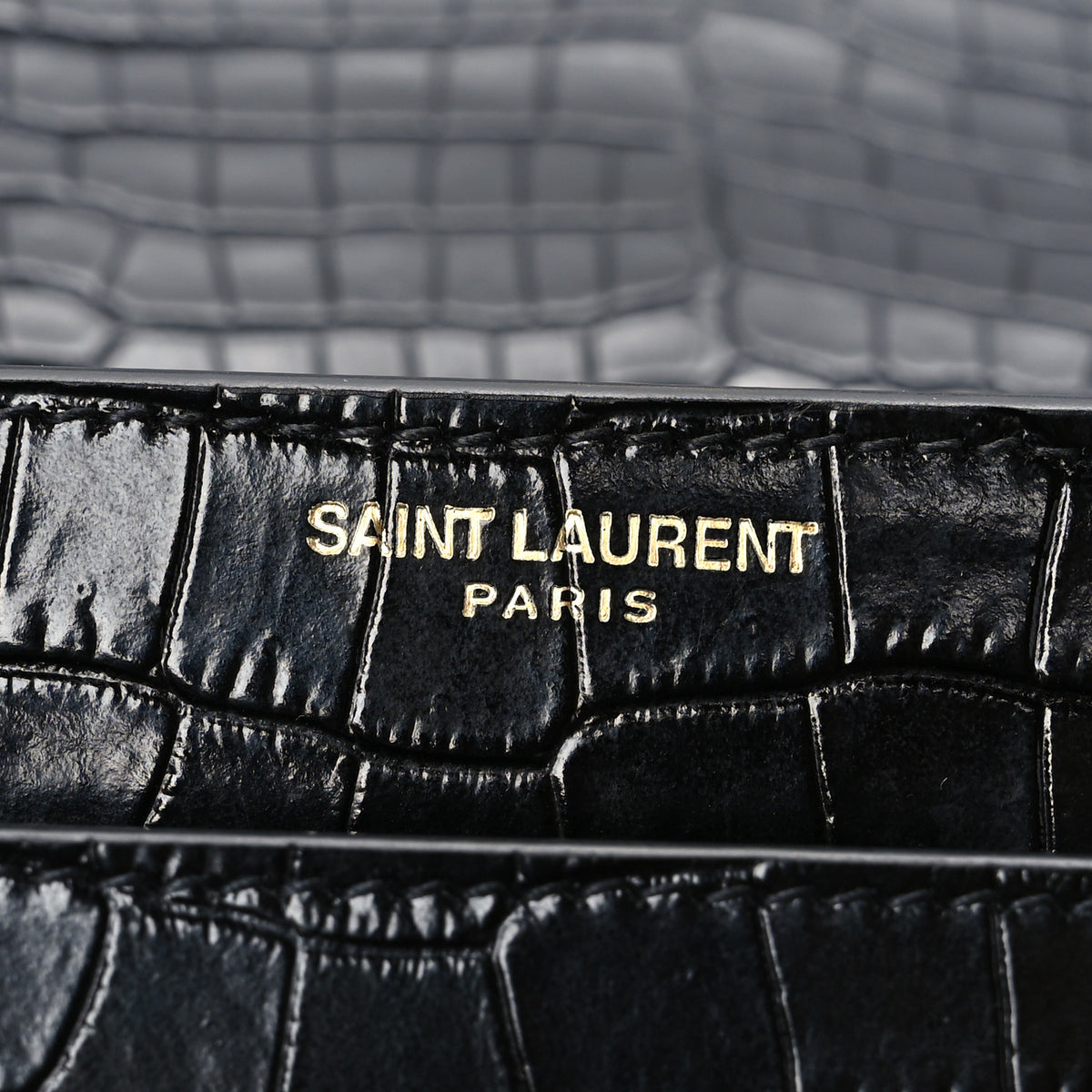 Calfskin Crocodile Embossed Large Monogram Sunset Black