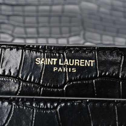 Saint Laurent Calfskin Crocodile Embossed Large Monogram Sunset Black 7 of 12