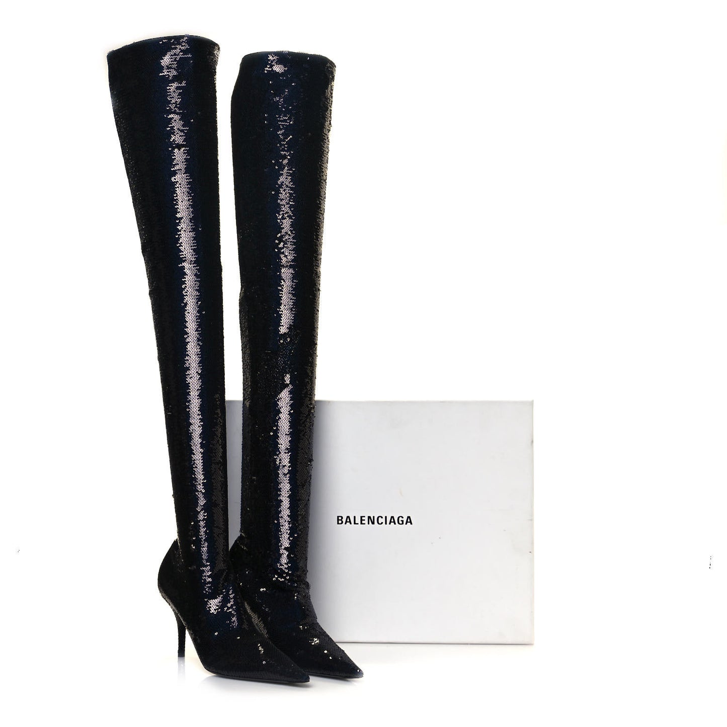 Metallic Sequin Spandex 110mm Knife Thigh High Boots 38 Black