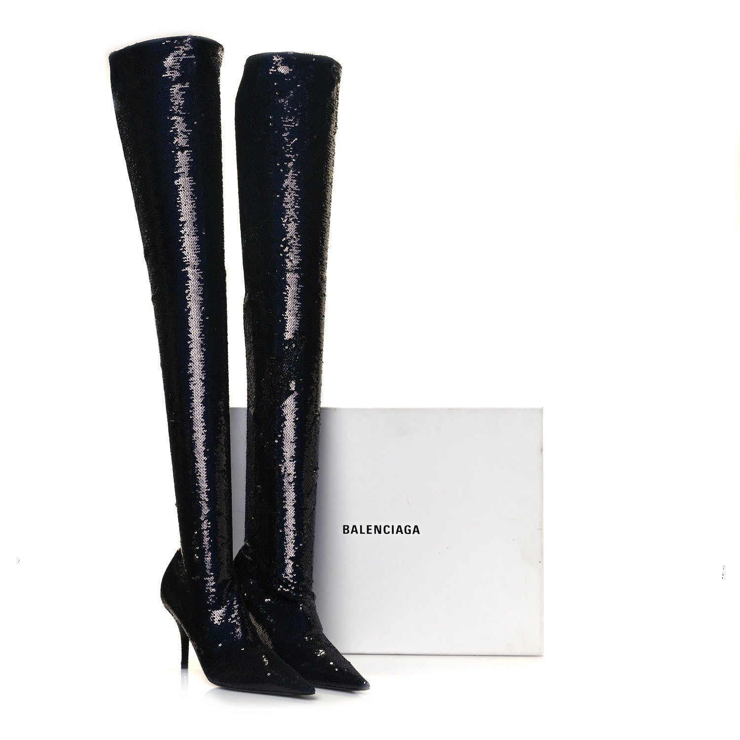 Balenciaga Metallic Sequin Spandex 110mm Knife Thigh High Boots 38 Black 7 of 7