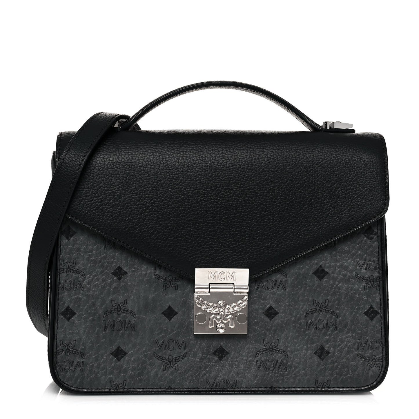 Visetos Calfskin Spot Park Avenue Medium Shoulder Bag Dark Grey Black