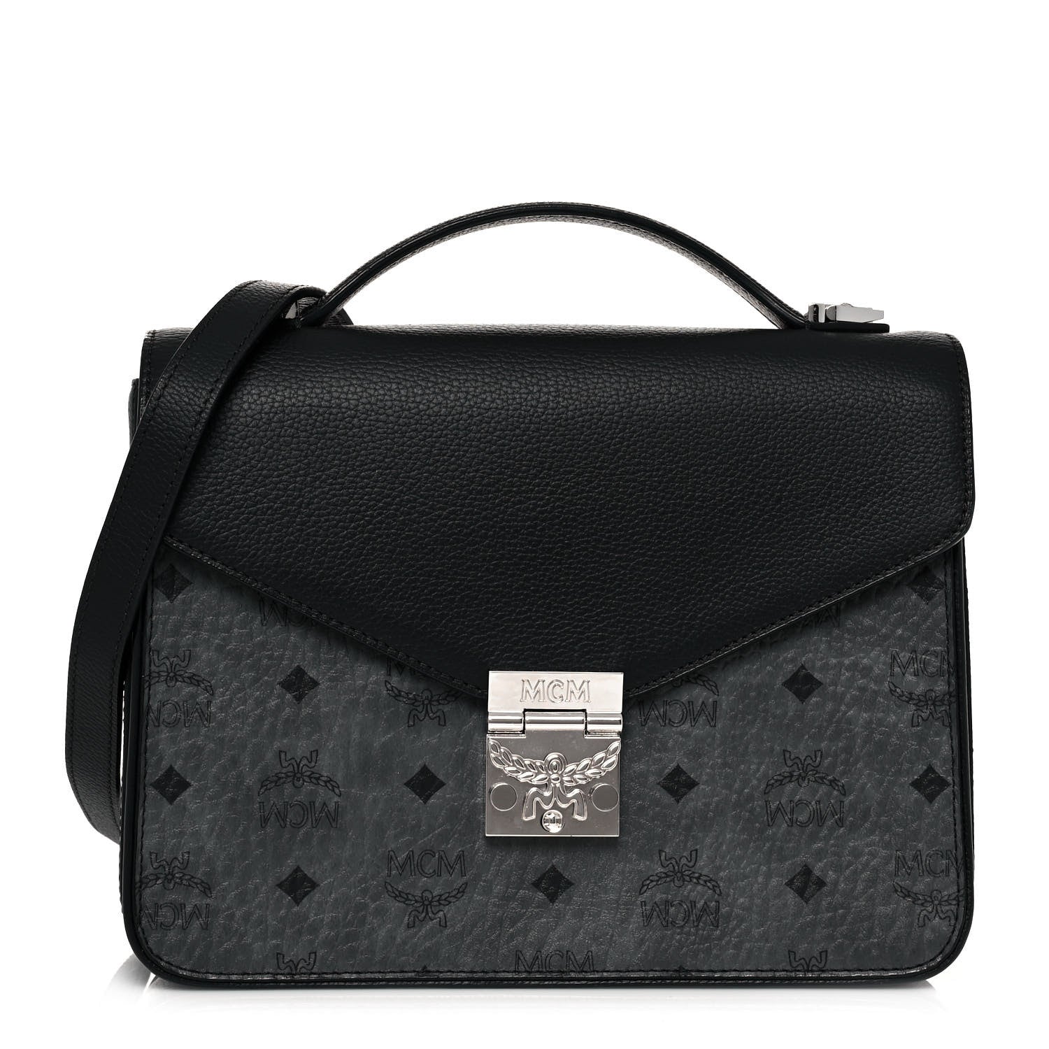 MCM Visetos Calfskin Spot Park Avenue Medium Shoulder Bag Dark Grey Black 1 of 13