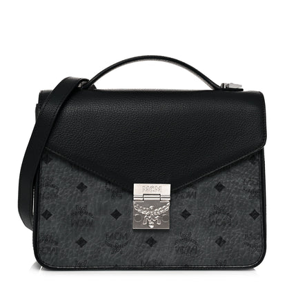 MCM Visetos Calfskin Spot Park Avenue Medium Shoulder Bag Dark Grey Black 1 of 13