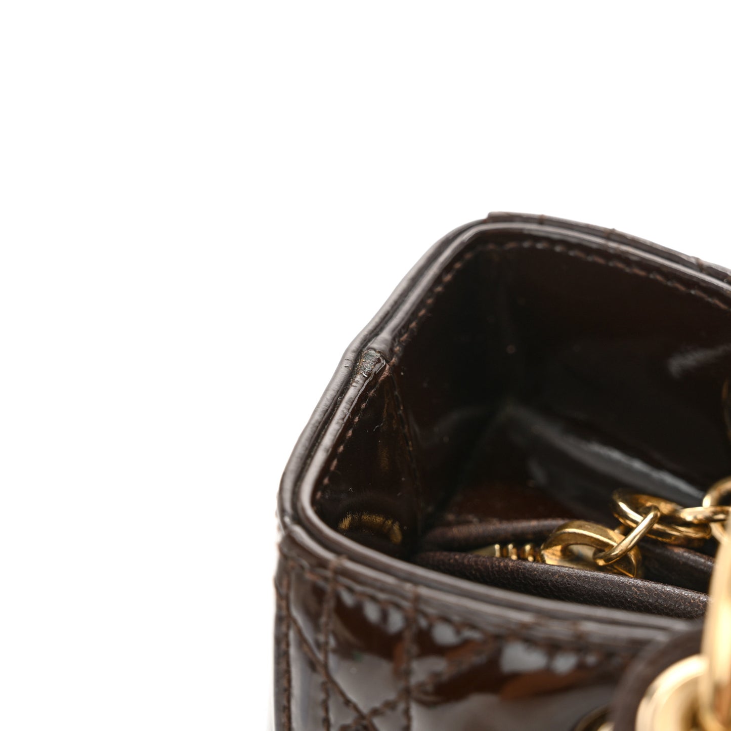 Patent Cannage Medium Lady Dior Dark Brown
