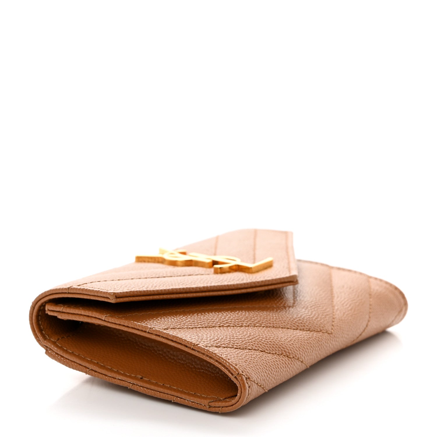 Saint Laurent Grain De Poudre Matelasse Chevron Small Monogram Envelope Wallet Natural Dark 4 of 8